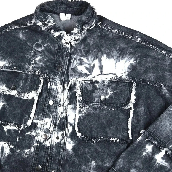 Elan || Rock and Roll Jacket Distressed Bleached Black Denim Medium - Picture 3 of 8